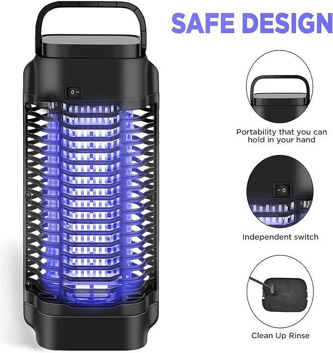 Bug Zapper For Indoor Outdoor, Rechargeable Mosquito Zapper With 3600V High Powered, Electric Pest Control Insect Fly Zapper Can Attract Gnats, Mosquitoes, Flies, Moths For Home, Patio - Mini Empire